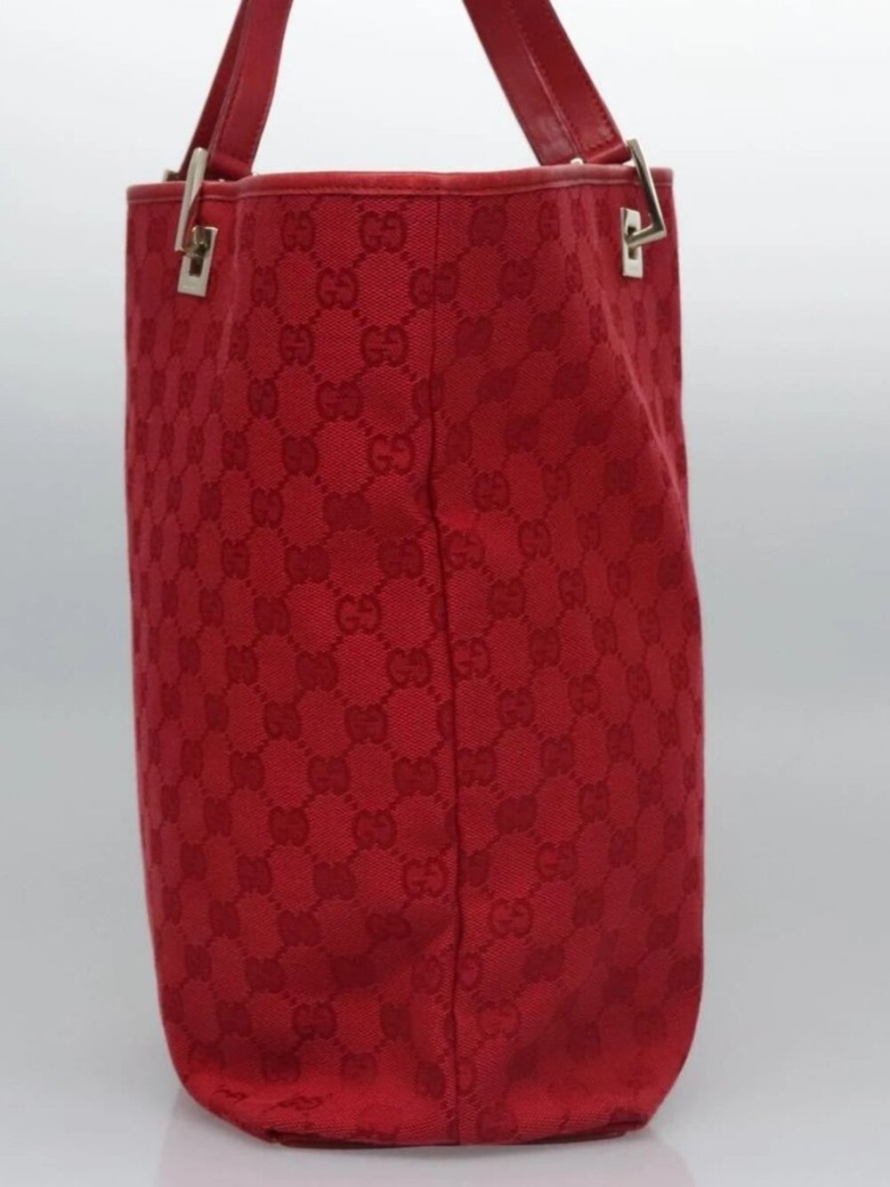 GUCCI GG Canvas Tote Bag Red gold 002 1098 Auth nb221 - Picture 6 of 16
